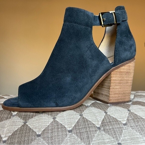 Sole Society Blue Suede So-Ferris Open Toe Bootie Sandals Block Heel Size 7.5 - Picture 1 of 16
